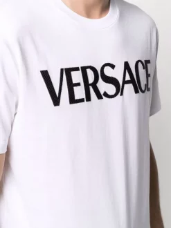 Versace 1W000 WHITE T-shirt à Logo Brodé Homme -Pas Cher Versace Boutique 16806570 33332253 600