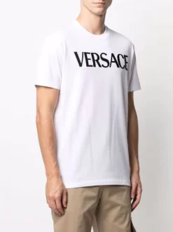 Versace 1W000 WHITE T-shirt à Logo Brodé Homme -Pas Cher Versace Boutique 16806570 33334199 600