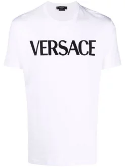 Versace 1W000 WHITE T-shirt à Logo Brodé Homme