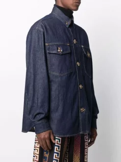 Versace Veste En Jean à Boutonnière Medusa 1D100 Dark Blue -Pas Cher Versace Boutique 16806585 33420959 600