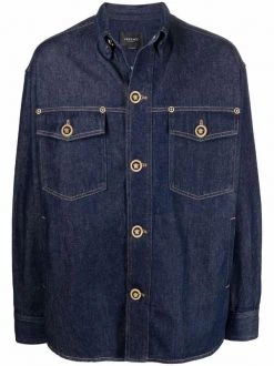 Versace Veste En Jean à Boutonnière Medusa 1D100 Dark Blue