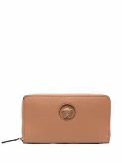 Versace 1K26V CARAMEL + ORO VERSACE Portefeuille Zippé Medusa Head Femme
