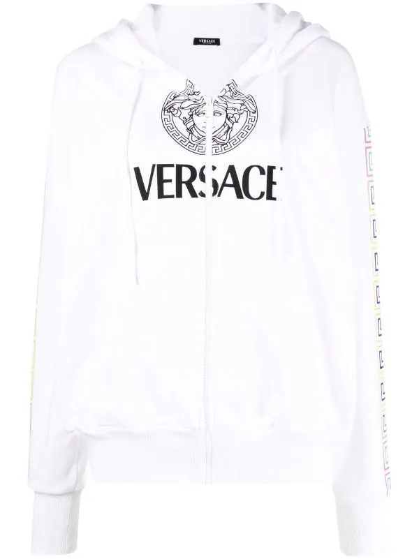 Versace 2W070 WHITE+MULTI Hoodie à Logo Imprimé Femme 1 Versace 2W070 WHITE+MULTI Hoodie à Logo Imprimé Femme