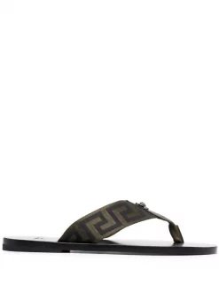 Versace 2K20B KHAKI+NERO-RUTENIO ULTRA BLACK Tongs à Motif Greca Homme