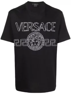 ( Nouvelle Collection ) Versace 1B000 BLACK T-shirt à Logo Brodé Homme