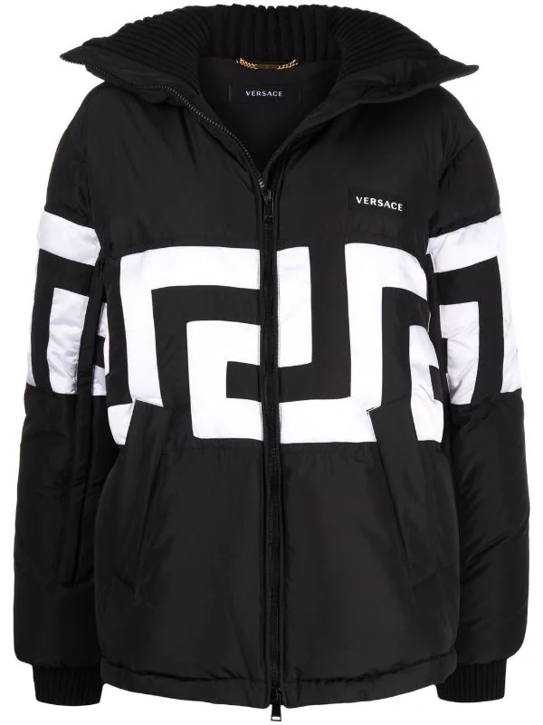 Versace Doudoune à Imprimé Greca 2B020 BLACK + WHITE 1 Versace Doudoune à Imprimé Greca 2B020 BLACK + WHITE