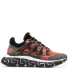 Versace 6K090 KHAKI BRIGHT ORANGE NERO Baskets Trigreca Lacées à Design à Empiècements Homme