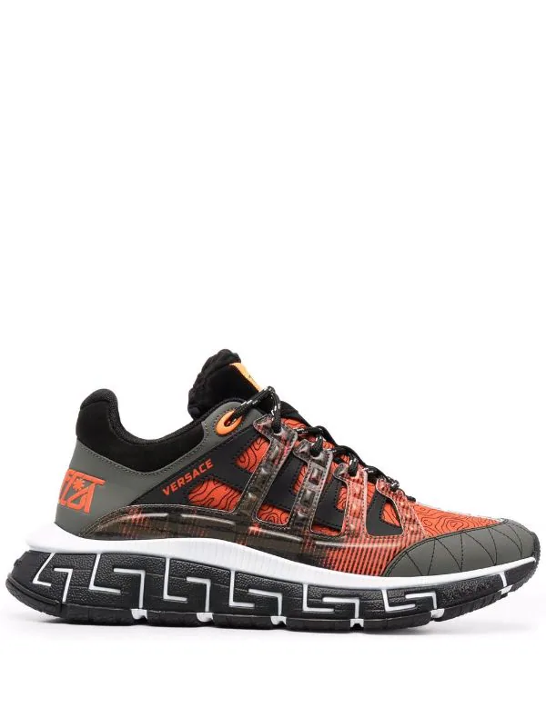 Versace 6K090 KHAKI BRIGHT ORANGE NERO Baskets Trigreca Lacées à Design à Empiècements Homme 1 Versace 6K090 KHAKI BRIGHT ORANGE NERO Baskets Trigreca Lacées à Design à Empiècements Homme