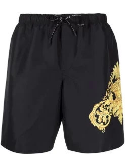 Versace 5B000 BLACK GOLD Short De Bain à Imprimé Baroque Homme