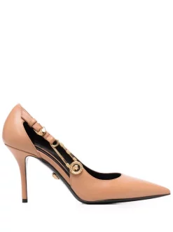 Versace Escarpins En Cuir à Bout Pointu 1K26V CARAMEL + ORO VERSACE