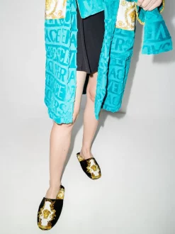 Versace Z7038 Chaussons En Velours à Imprimé Barocco Femme -Pas Cher Versace Boutique 16813850 34010043 600