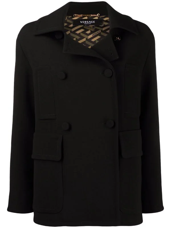 Versace Manteau à Simple Boutonnage 1B000 BLACK 1 Versace Manteau à Simple Boutonnage 1B000 BLACK
