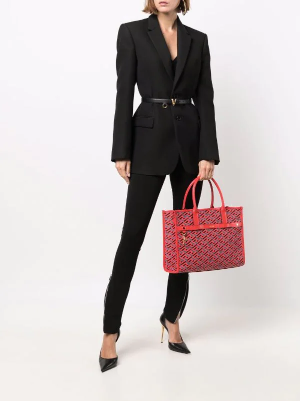 Versace 5R08V ORANGE PEEL+ REGAL BLUE + VERSACE GOLD Sac Cabas à Imprimé La Greca Femme 2 Versace 5R08V ORANGE PEEL+ REGAL BLUE + VERSACE GOLD Sac Cabas à Imprimé La Greca Femme – Image 2