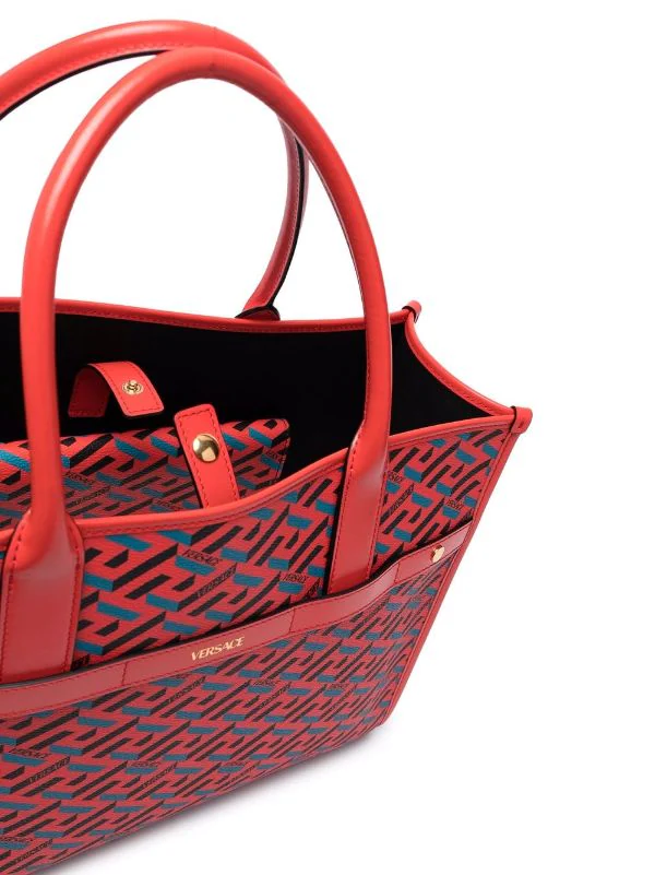 Versace 5R08V ORANGE PEEL+ REGAL BLUE + VERSACE GOLD Sac Cabas à Imprimé La Greca Femme 5 Versace 5R08V ORANGE PEEL+ REGAL BLUE + VERSACE GOLD Sac Cabas à Imprimé La Greca Femme – Image 5