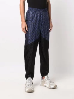 Versace Pantalon De Jogging à Logo Imprimé 2B240 BLACK+BLUE -Pas Cher Versace Boutique 16816925 34615446 600