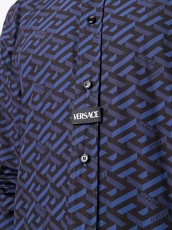 Versace Chemise La Greca 5U180 BLUE NAVY+BLACK -Pas Cher Versace Boutique 16816934 34338983 600