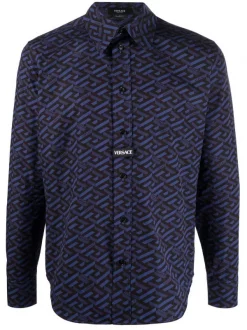 Versace Chemise La Greca 5U180 BLUE NAVY+BLACK
