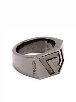 Versace 3J080 RUTHENIUM Bague La Greca Gravée Homme