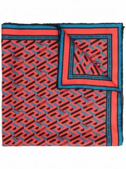 Versace 5R080 ORANGEPEEL+REGAL BLUE écharpe En Soie à Logo Imprimé Femme