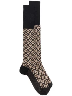 Versace Chaussettes En Maille à Motif Greca 2B560 BLACK/BEIGE
