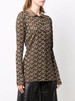 Versace Chemise La Greca En Maille Métallisée 5B090 BLACK+GOLD -Pas Cher Versace Boutique 16817225 34891687 600