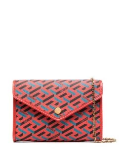 Versace Pochette à Bandoulière La Greca Signature 5R08V ORANGE PEEL+ REGAL BLUE + VERSACE GOLD