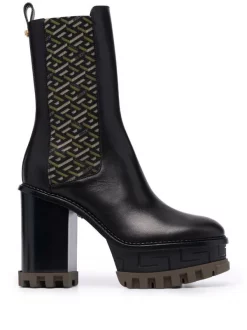 Versace 5B15V NERO KAKI ORO VERSAGE Bottes à Plateforme Femme
