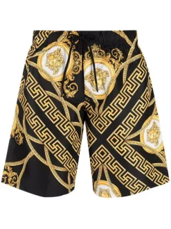 ( Positively Conscious ) Versace Short De Bain à Imprimé Medusa 5B090 BLACK+GOLD