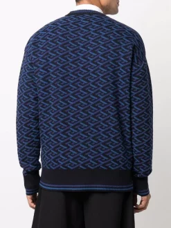 Versace Pull La Greca à Motif Géométrique 5U180 BLUE NAVY + BLACK -Pas Cher Versace Boutique 16817326 35550684 600
