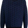 Versace Pull La Greca à Motif Géométrique 5U180 BLUE NAVY + BLACK