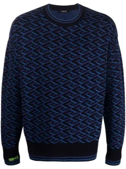 Versace Pull La Greca à Motif Géométrique 5U180 BLUE NAVY + BLACK