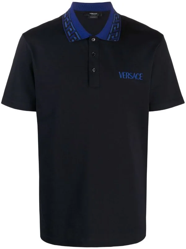 Versace Polo En Maille Intarsia à Manches Courtes 1U610 BLUE 1 Versace Polo En Maille Intarsia à Manches Courtes 1U610 BLUE