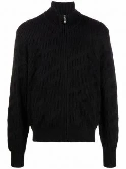 Versace 1B000 BLACK Cardigan En Maille Nervurée Homme
