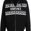 ( Positively Conscious ) Versace 1B000 BLACK Hoodie Zippé à Logo Imprimé Homme