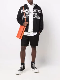 ( Positively Conscious ) Versace 1B000 BLACK Hoodie Zippé à Logo Imprimé Homme -Pas Cher Versace Boutique 16817345 34802842 600