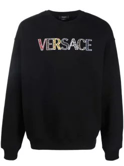 Versace Sweat En Coton à Logo Brodé 1B000 BLACK