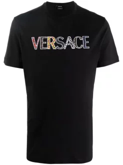 ( Positively Conscious ) Versace T-shirt En Coton à Logo Brodé Homme