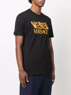 ( Positively Conscious ) Versace T-shirt à Logo Brodé De Sequins 1B000 BLACK -Pas Cher Versace Boutique 16817360 35024177 600