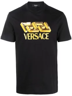 ( Positively Conscious ) Versace T-shirt à Logo Brodé De Sequins 1B000 BLACK