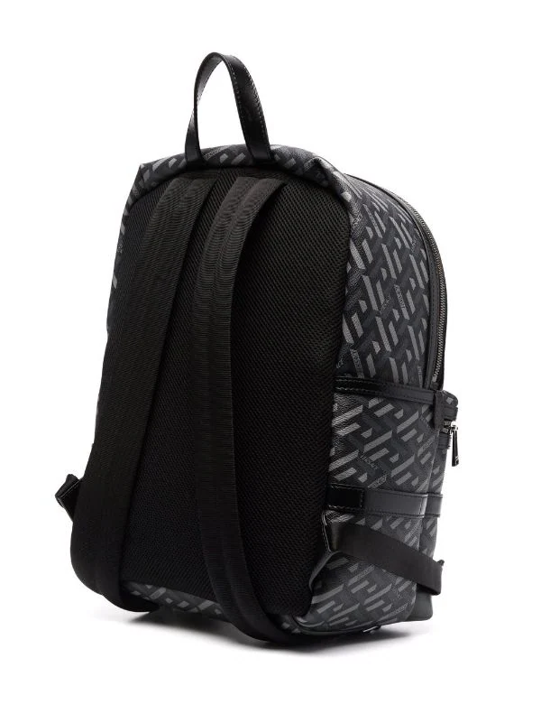 Versace 5B05E Black+Gray-Ruthenium Sac à Dos En Cuir à Logo Imprimé Homme 3 Versace 5B05E Black+Gray-Ruthenium Sac à Dos En Cuir à Logo Imprimé Homme – Image 3