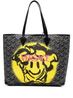 Versace 5B05E Black+Gray-Ruthenium Sac Cabas Medusa Smiley Homme