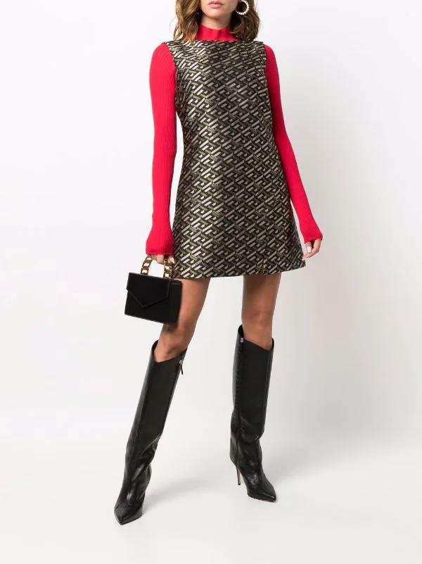 Versace 2B450 Robe évasée à Motif En Jacquard Femme 2 Versace 2B450 Robe évasée à Motif En Jacquard Femme – Image 2