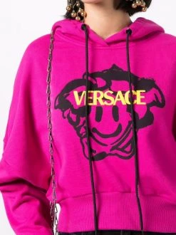 Versace 2P040 FUXIA+MULTICOLOR Hoodie Crop Medusa Smile Femme -Pas Cher Versace Boutique 16818187 36066322 600