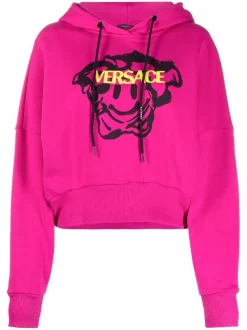 Versace 2P040 FUXIA+MULTICOLOR Hoodie Crop Medusa Smile Femme