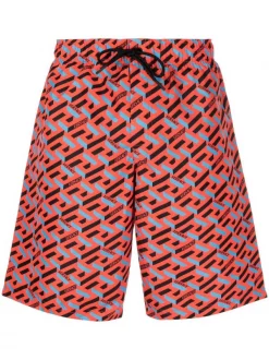 ( Positively Conscious ) Versace Short De Bain à Imprimé Greca 5R080 RED