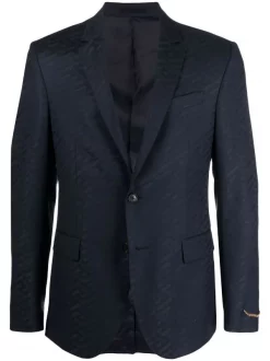 Versace 1U610 NAVY Blazer La Greca à Simple Boutonnage Homme
