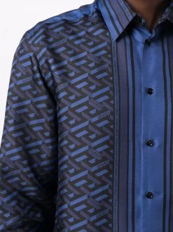 Versace Chemise En Soie La Greca 5U180 BLUE/ BLACK -Pas Cher Versace Boutique 16818270 34890340 600