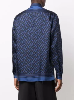 Versace Chemise En Soie La Greca 5U180 BLUE/ BLACK -Pas Cher Versace Boutique 16818270 34892001 600