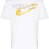 Versace T-shirt Safety Pin à Logo Imprimé 1W000 BIANCO OTTICO