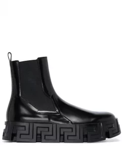 Versace 1B000 BLACK Bottes En Cuir Chelsea Homme